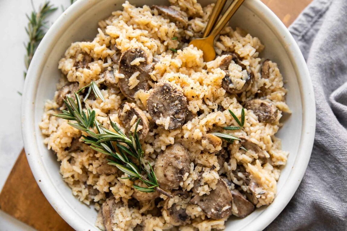 Rosemary Mushroom Rice Pilaf landscape image.