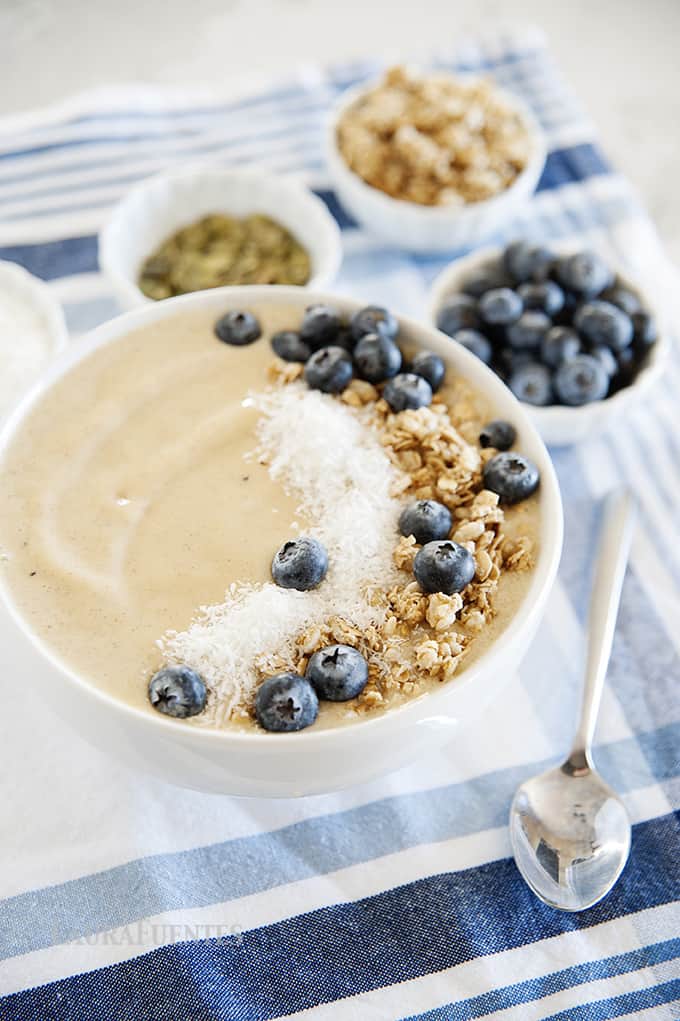 Peaches & Cream smoothie bowl for one of the best smoothie bowl recipes.