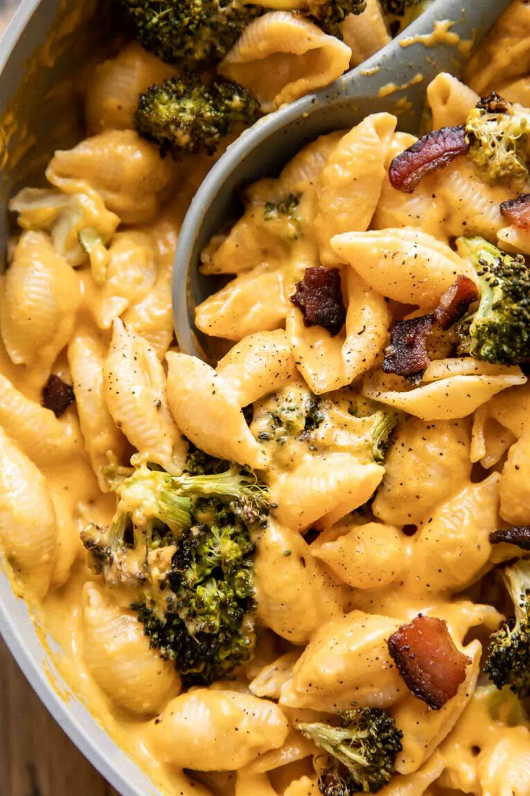 Close up of healthy mac & cheese.
