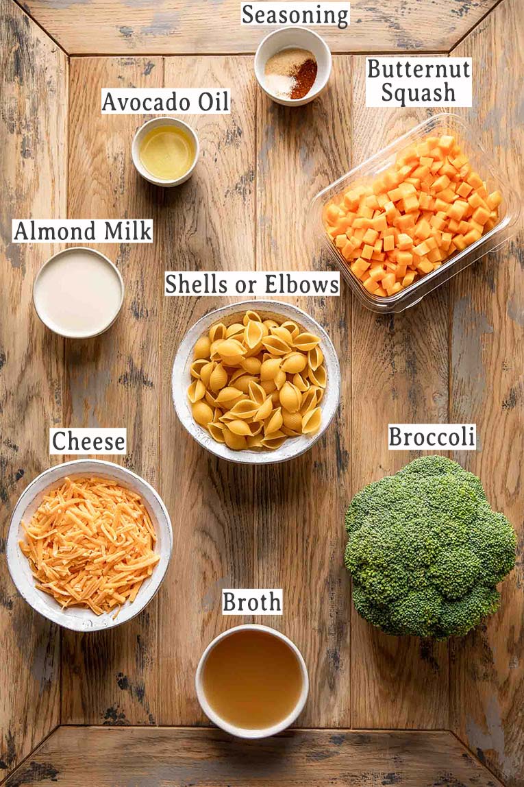 Ingredients for making Butternut Squash Mac & Cheese.