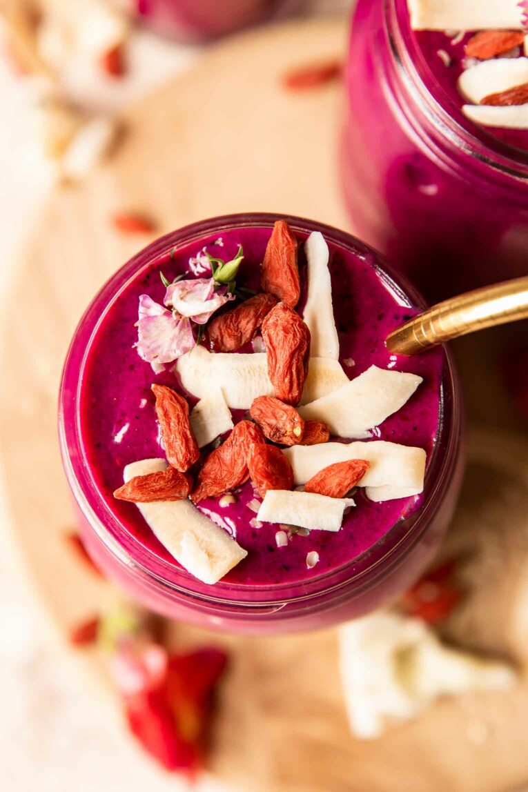 Top shot of goji berry smoothie.