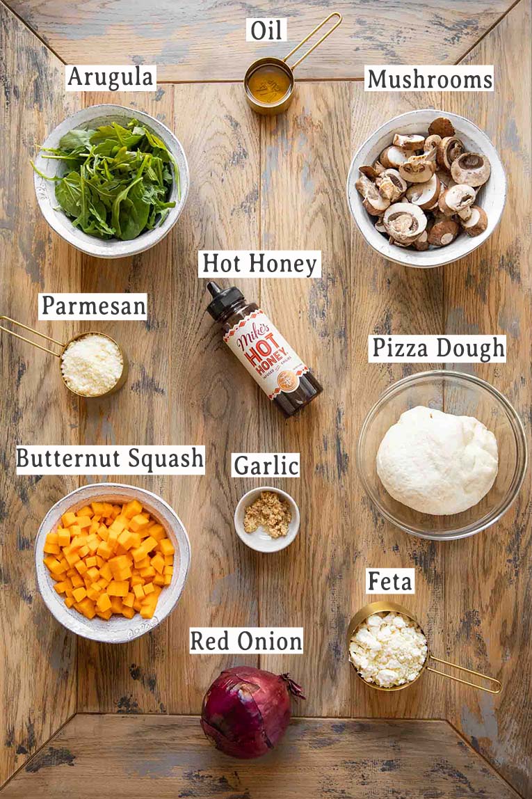Ingredients for hot honey pizza.