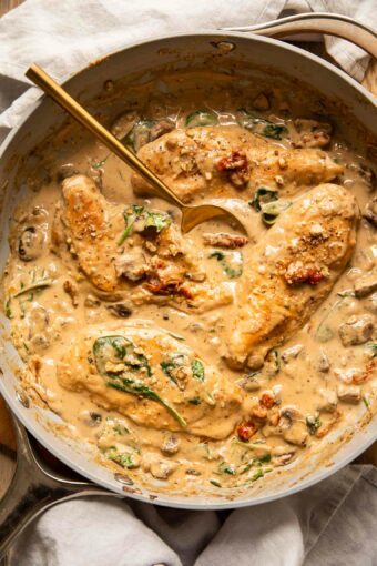 Top photo of dairy-free tuscan chicken recipe.