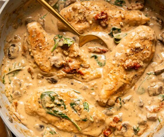 Top photo of dairy-free tuscan chicken recipe.