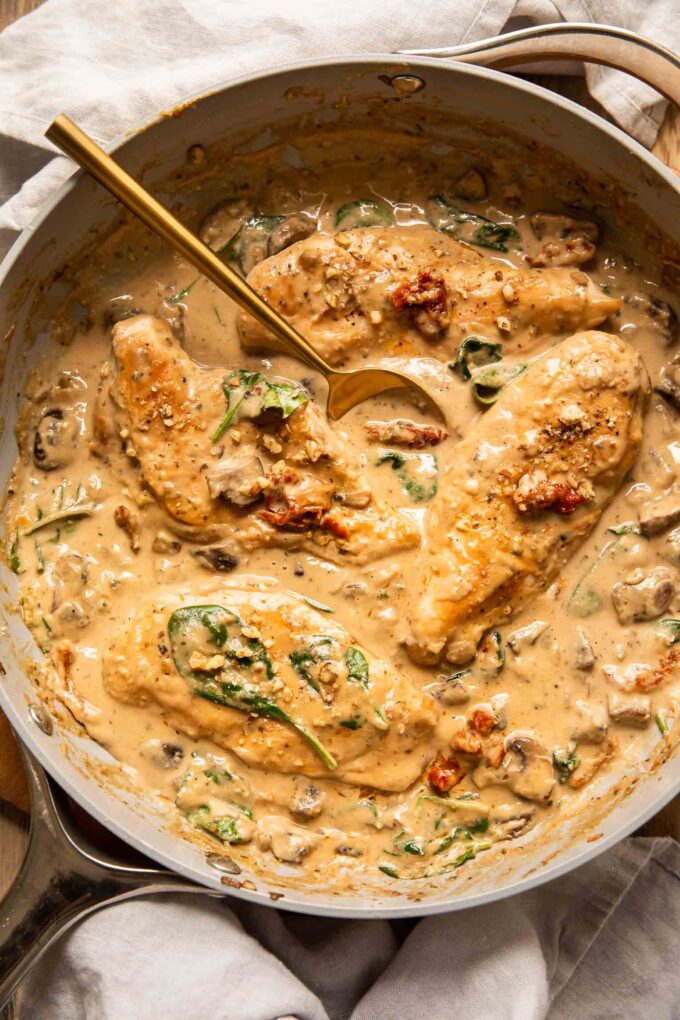 Top photo of dairy-free tuscan chicken recipe.