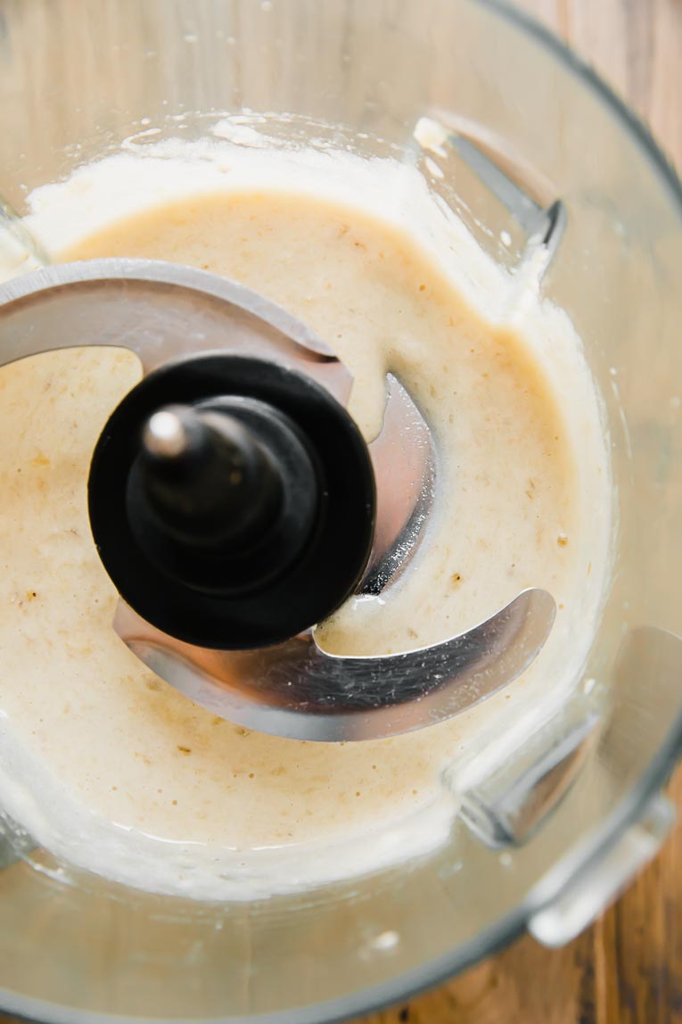 Banana puree in a food processor.