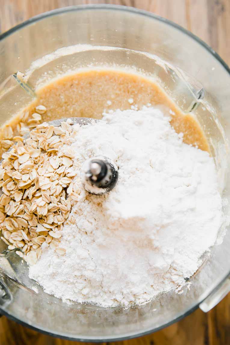 Ingredients for healthy banana bread being blended together.