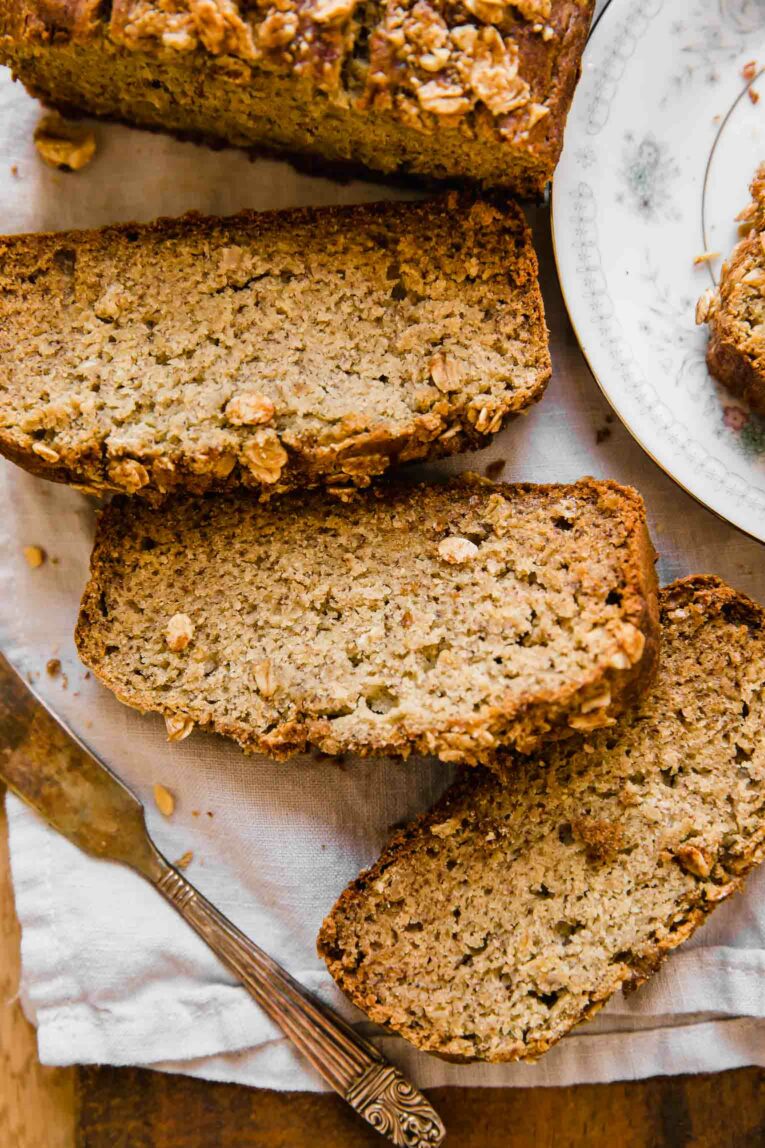 Close up of healthy banana bread recipe.