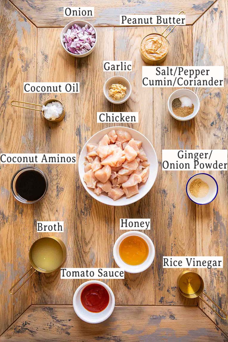 Ingredients for making Peanut Butter Chicken.
