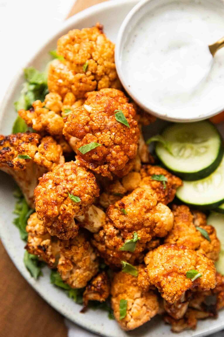 Close up of Air Fryer Buffalo Cauliflower Bites.