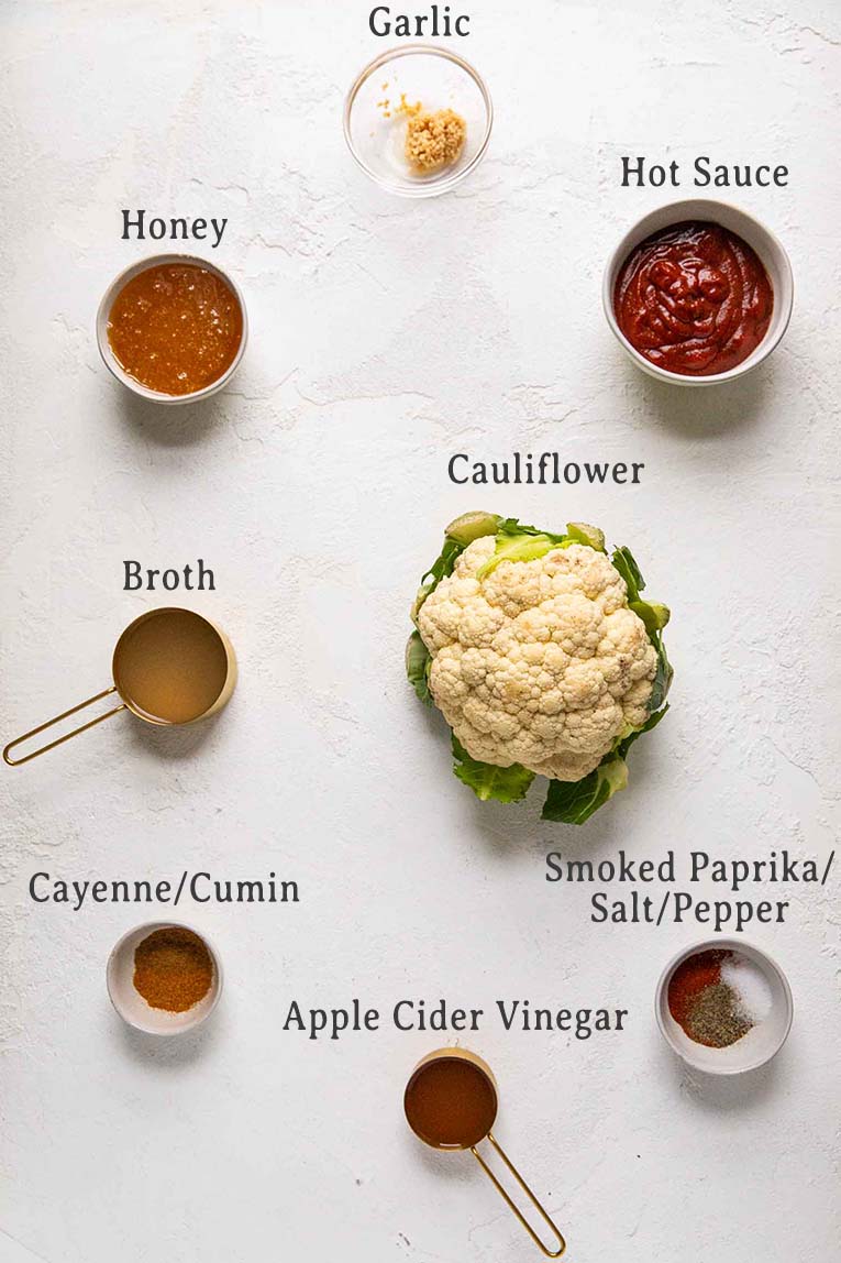 Ingredients for Air Fryer Buffalo Cauliflower Bites.