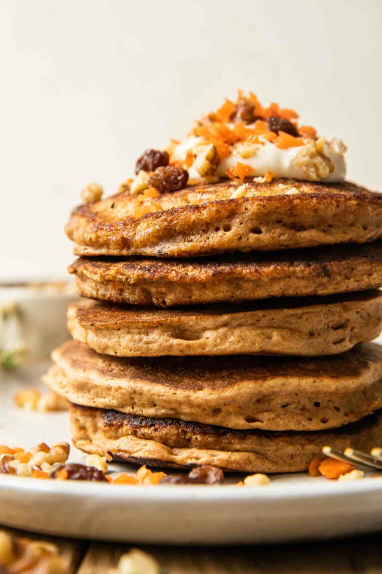 Close up of Carrot Cake pancakes.