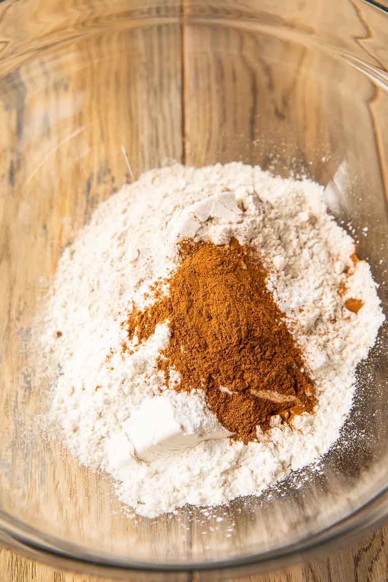 Pancake dry ingredients being mixed together.