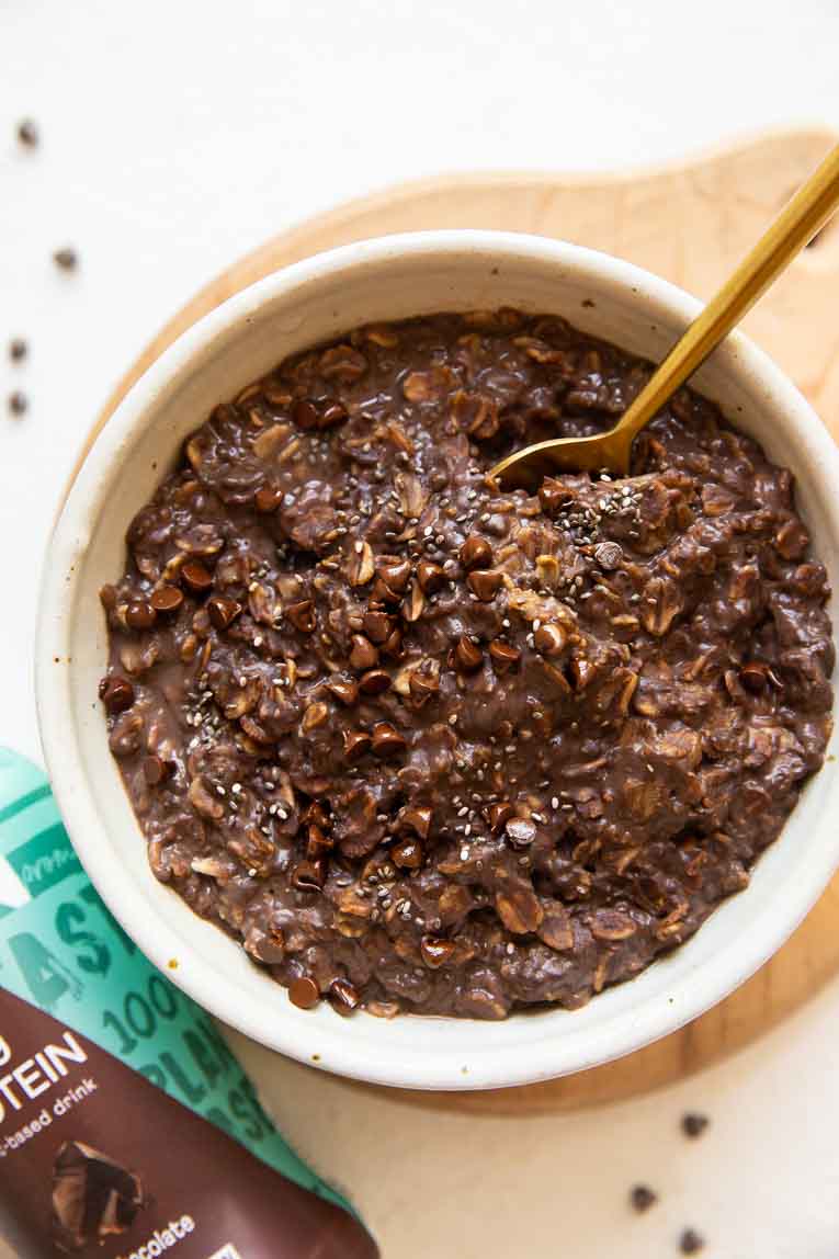 Top photo of Dark Chocolate Breakfast Protein Oats made with protein shake.