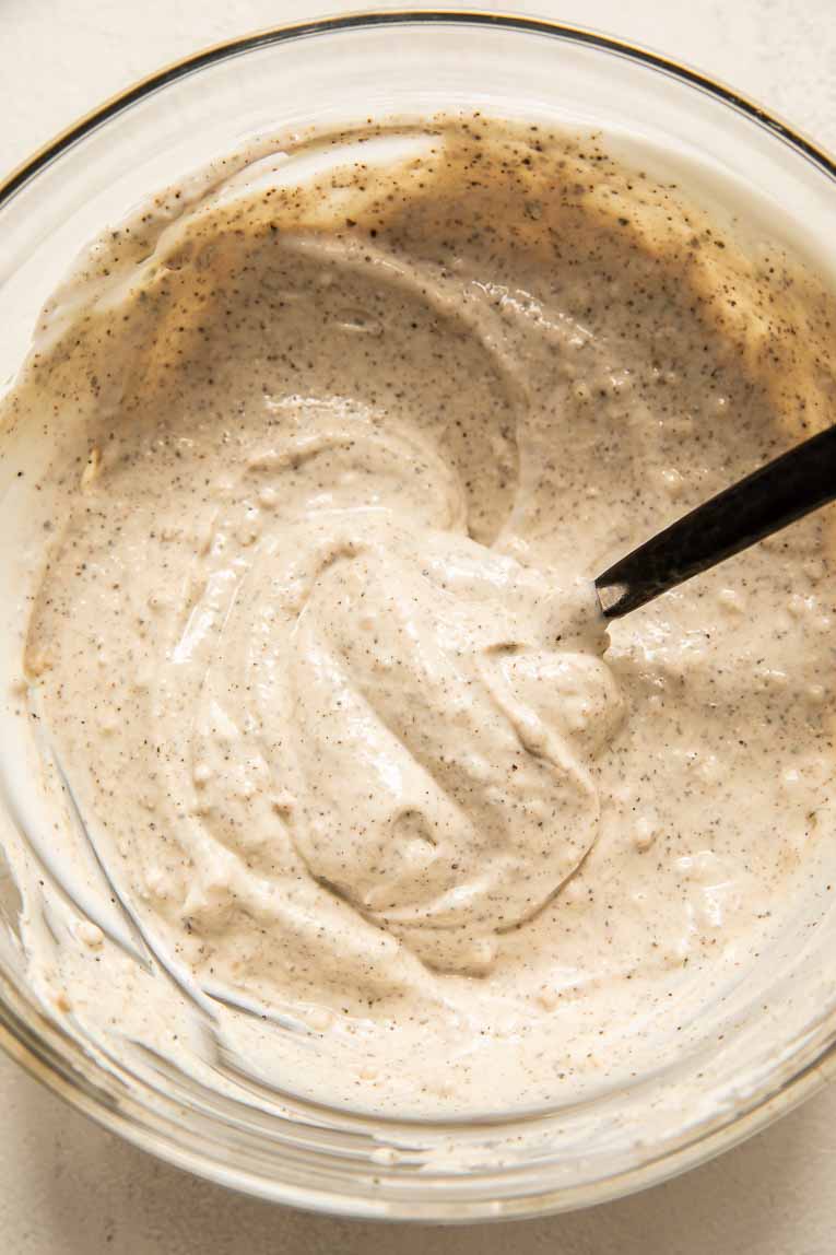 Homemade yogurt ranch dressing recipe in a bowl.