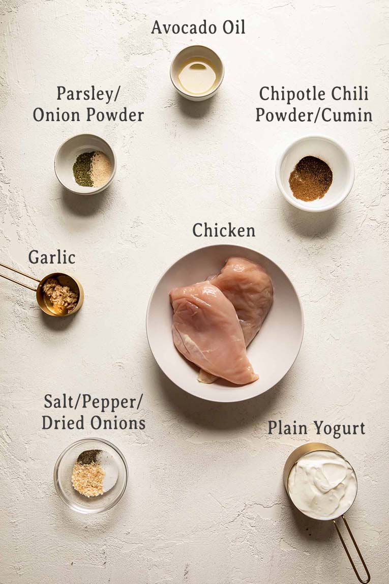 Ingredients for fiesta ranch chicken made with yogurt.