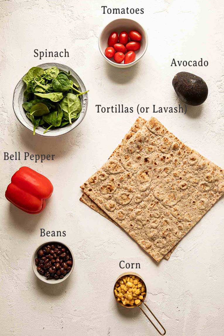 Ingredients for slow cooker fiesta ranch chicken wraps.