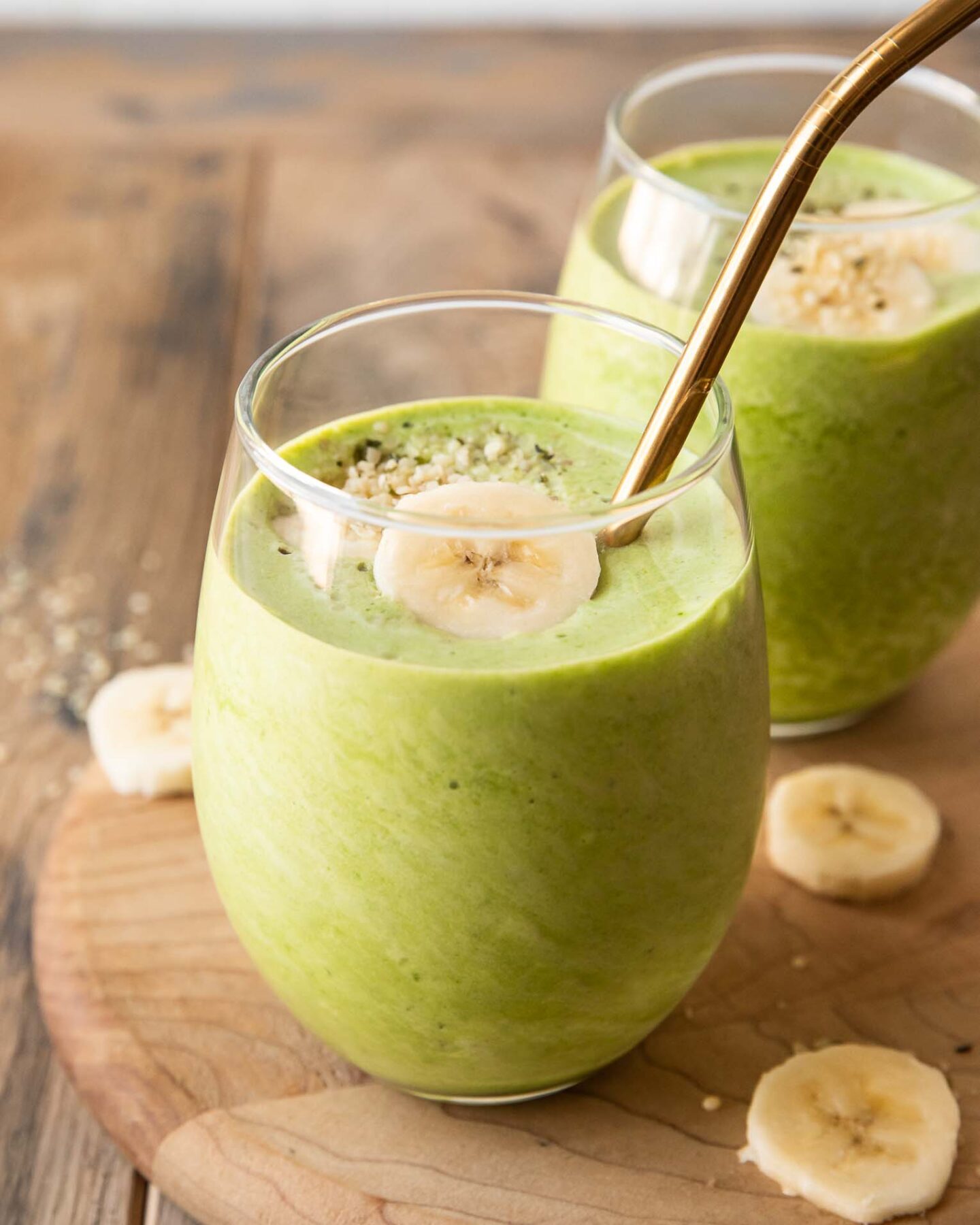 The Best Spinach Banana Smoothie recipe in a glass.