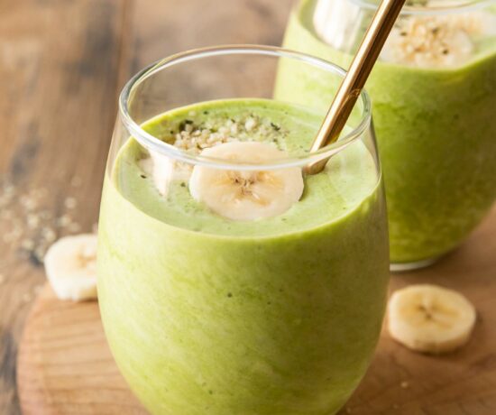 The Best Spinach Banana Smoothie recipe in a glass.