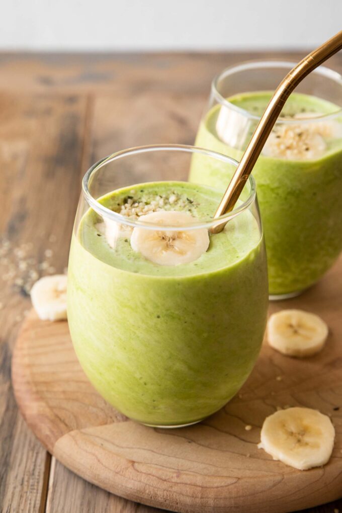 The Best Spinach Banana Smoothie recipe in a glass.