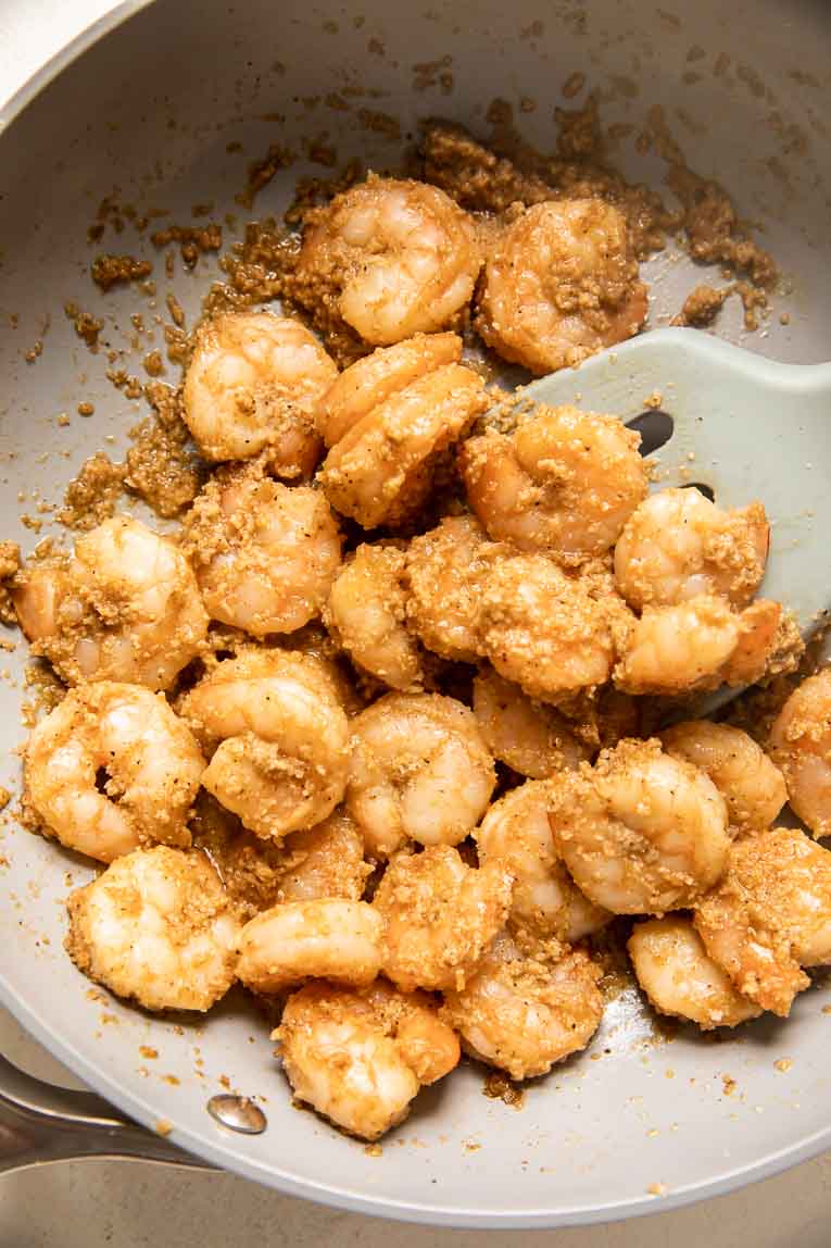 Baja shrimp in a skillet.