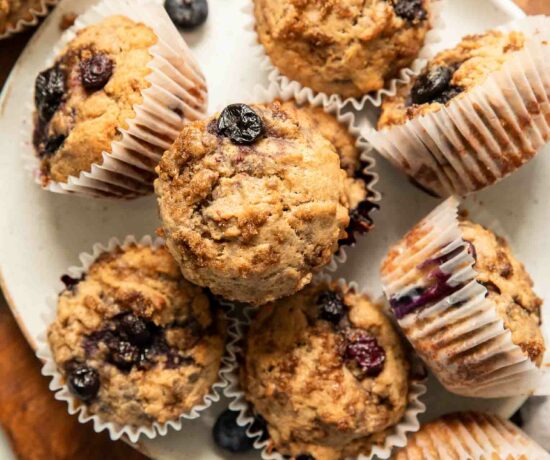 Beautiful protein muffins with bananas and blueberries.