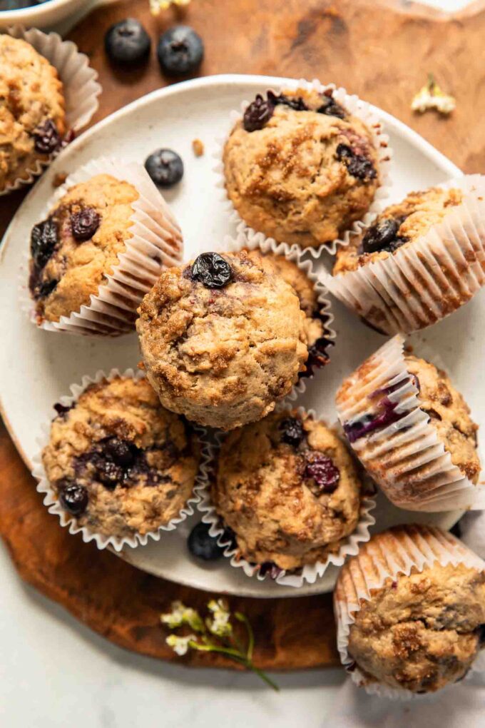 Beautiful protein muffins with bananas and blueberries.
