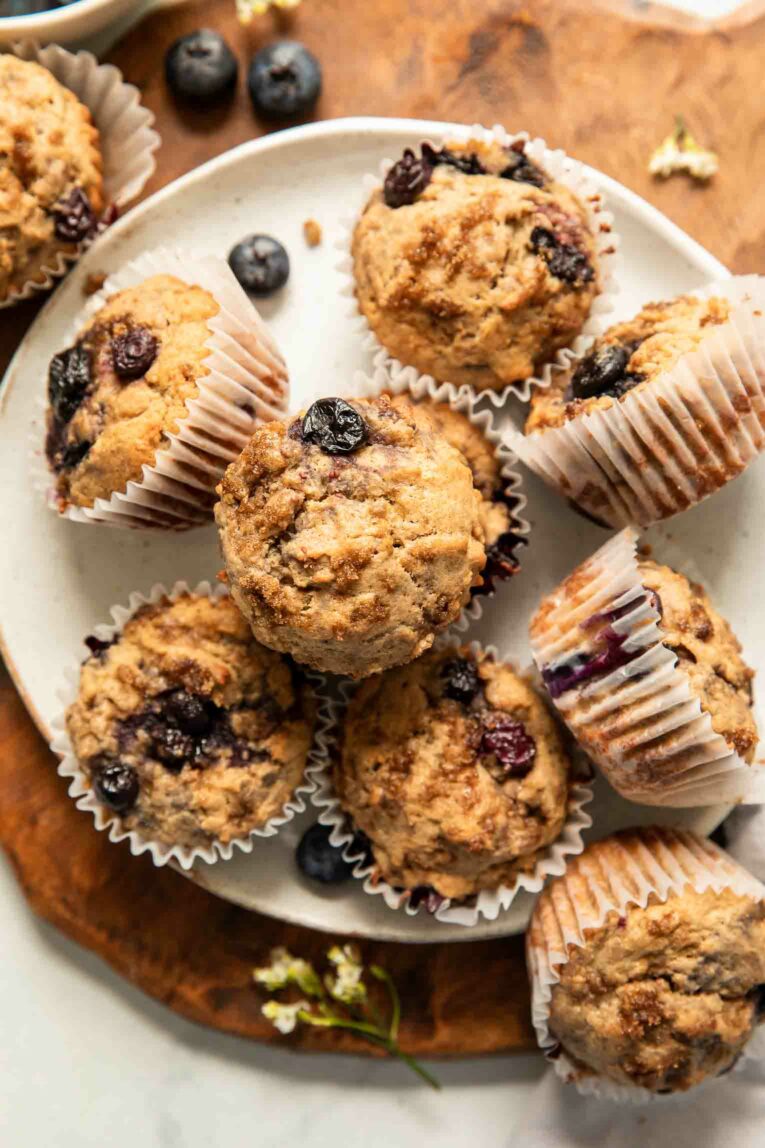 Beautiful protein muffins with bananas and blueberries.
