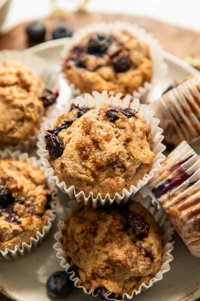 Angled photo of protein muffins.