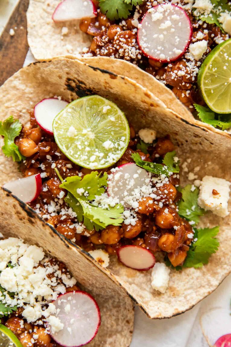 Close up of Chipotle Chickpea Tacos.