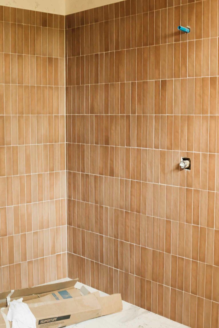 Terra cotta tile in master bathroom.