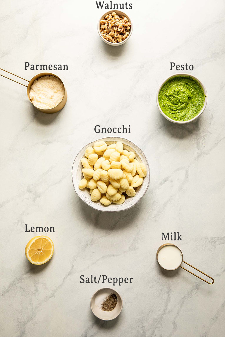 Ingredients for making pesto gnocchi.