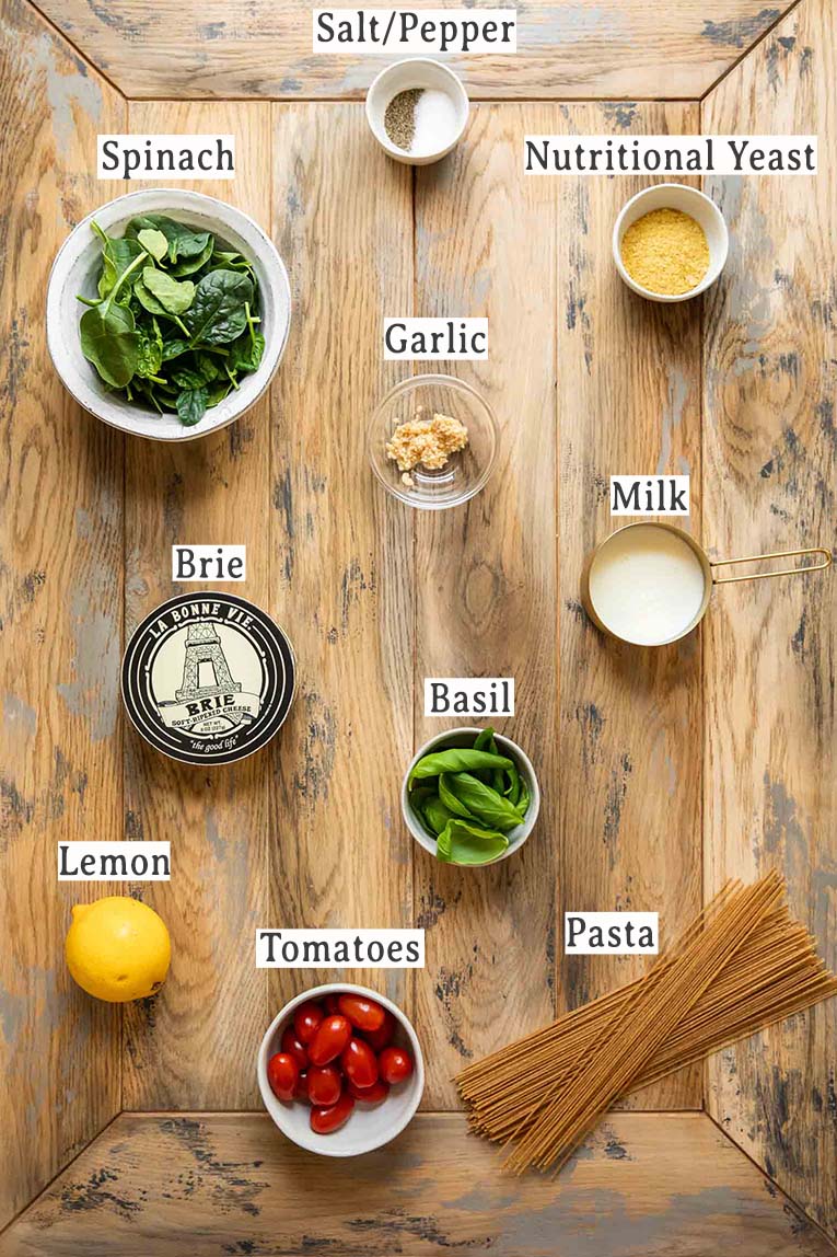 Ingredients for Brie Pasta recipe.