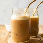 Protein iced coffee recipe in a mason jar.