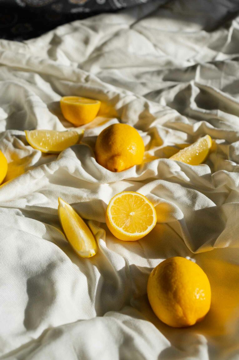 Lemons on a linen towel.