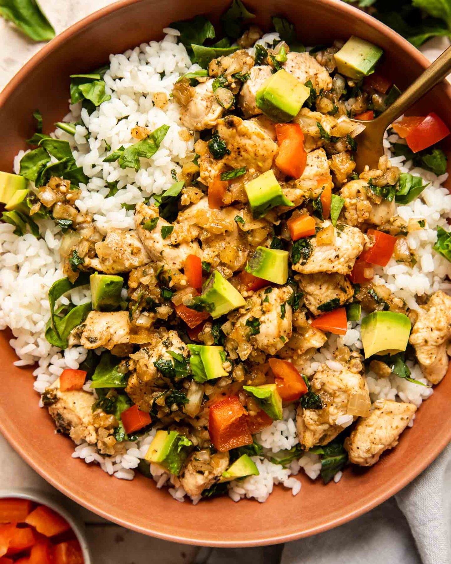 Close up of Chimichurri Chicken Bowls.