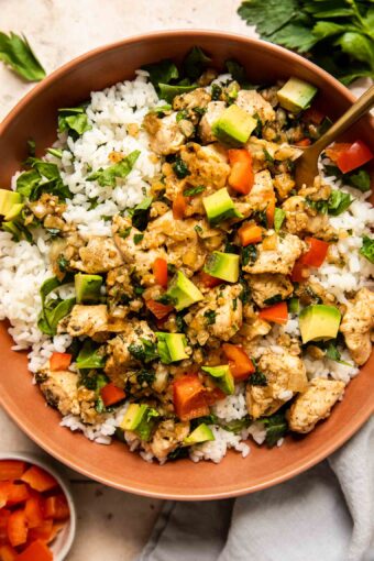 Close up of Chimichurri Chicken Bowls.