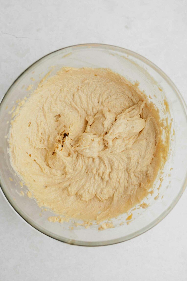 Vegan cookie bar dough mixed in a bowl.