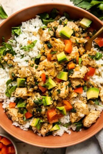 Close up of Chimichurri Chicken Bowls.
