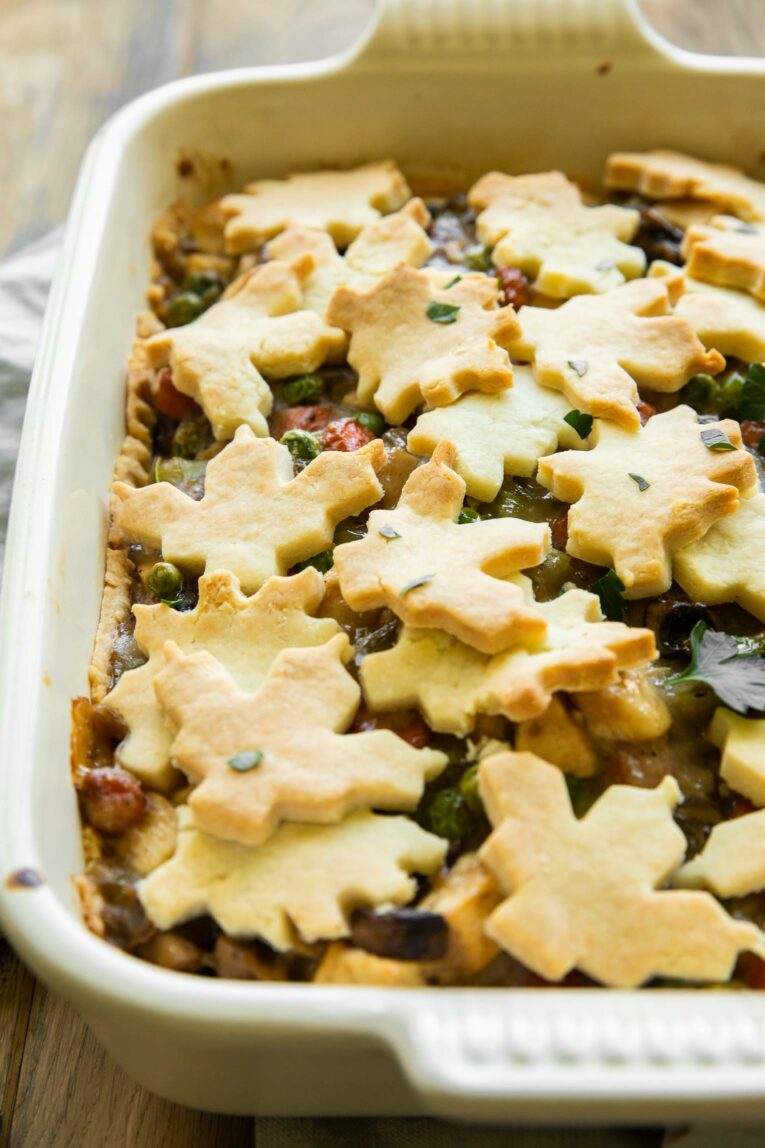 Angled photo of gluten-free chicken pot pie.