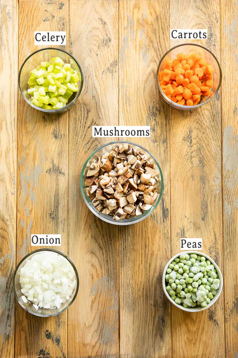 Ingredients for vegetables in pot pie filing.