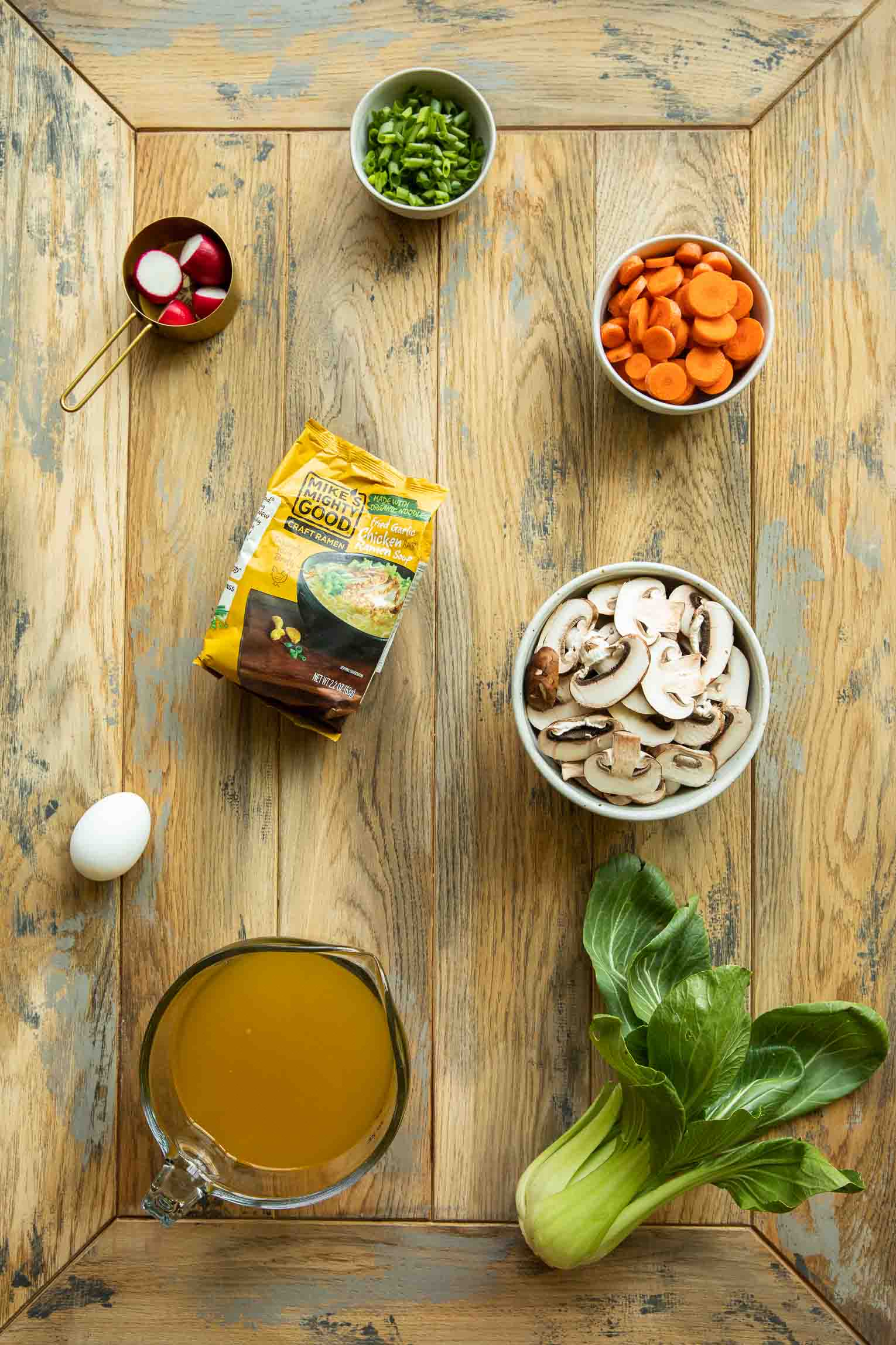 Ingredients for ramen noodles soup.