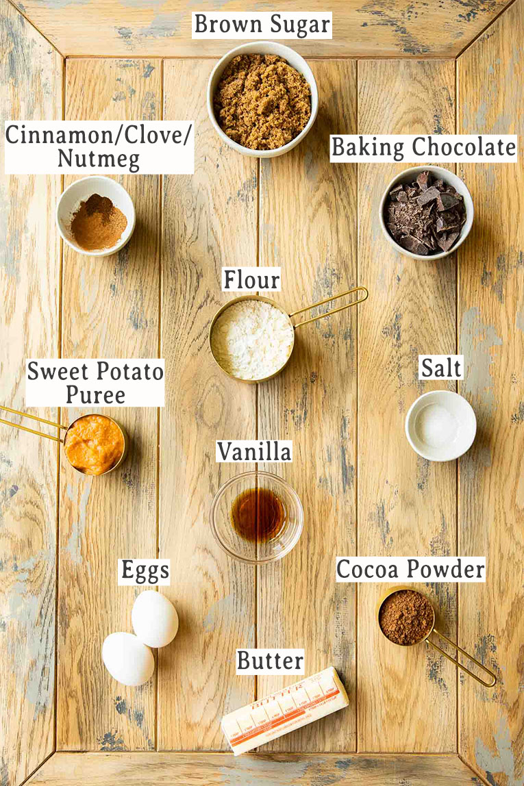 Ingredients for sweet potato brownies.