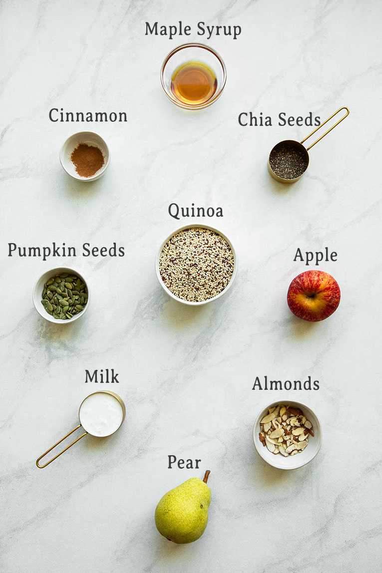 Fall breakfast quinoa bowl ingredients.