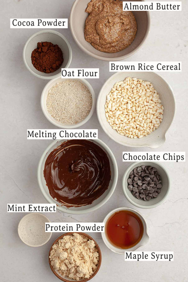 Ingredients for Mint Chocolate Protein Bars recipe.