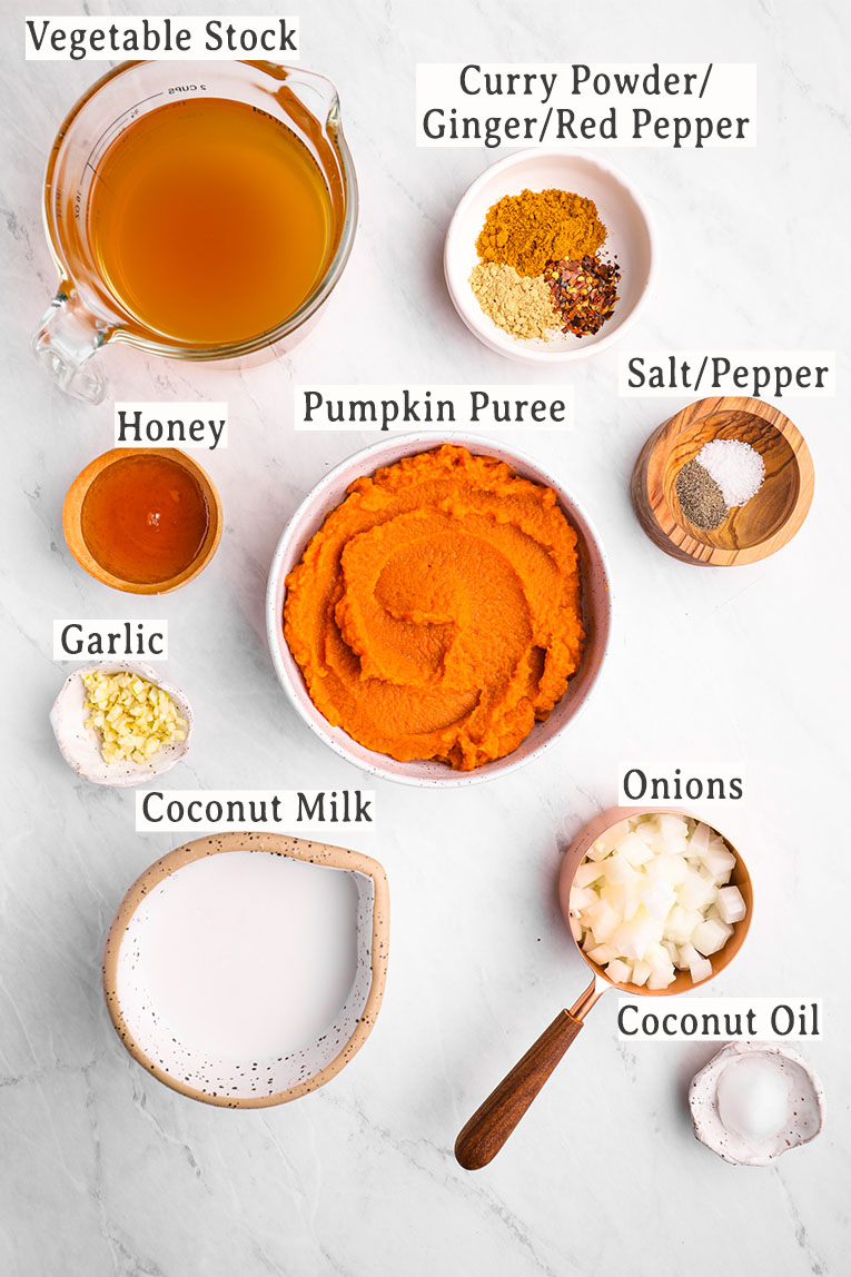 Pumpkin curry soup ingredients.