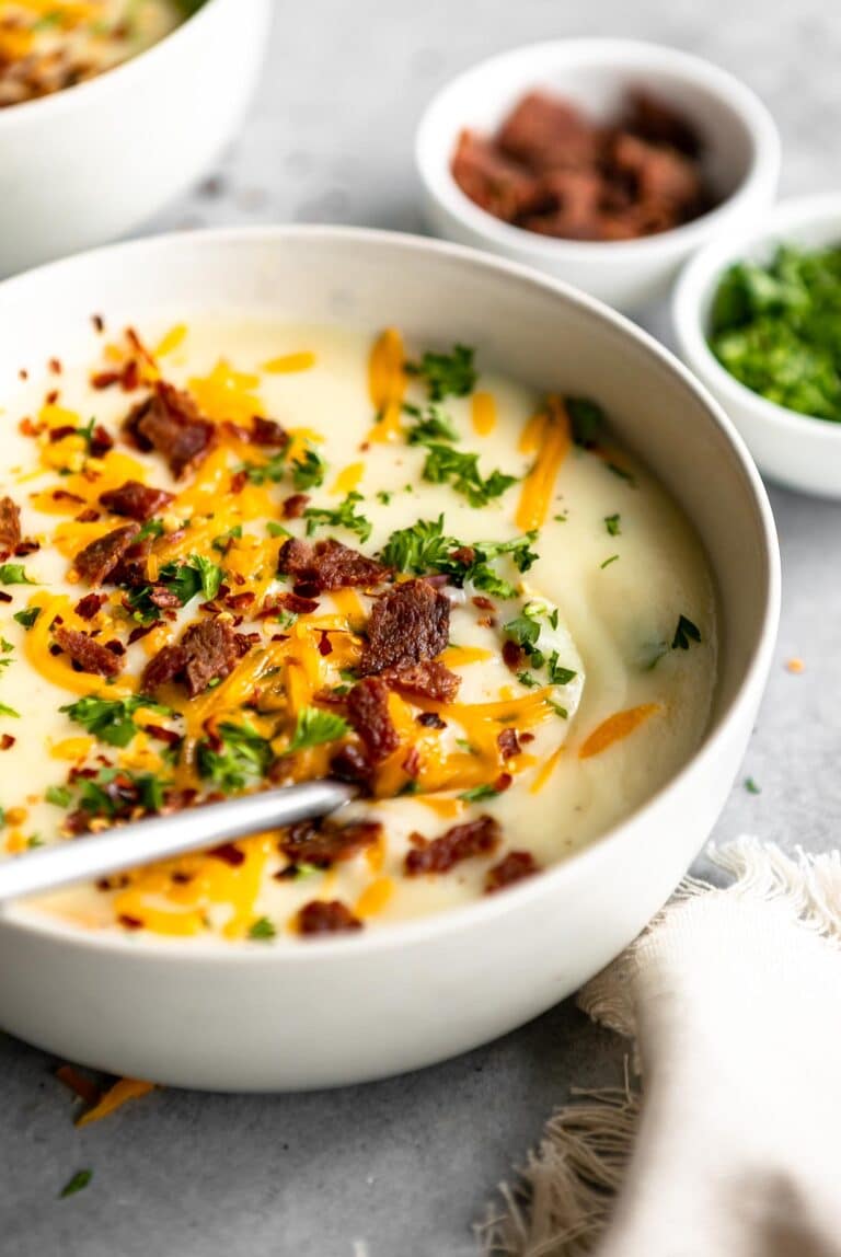 Angled photo of 4-ingredient potato soup recipe.