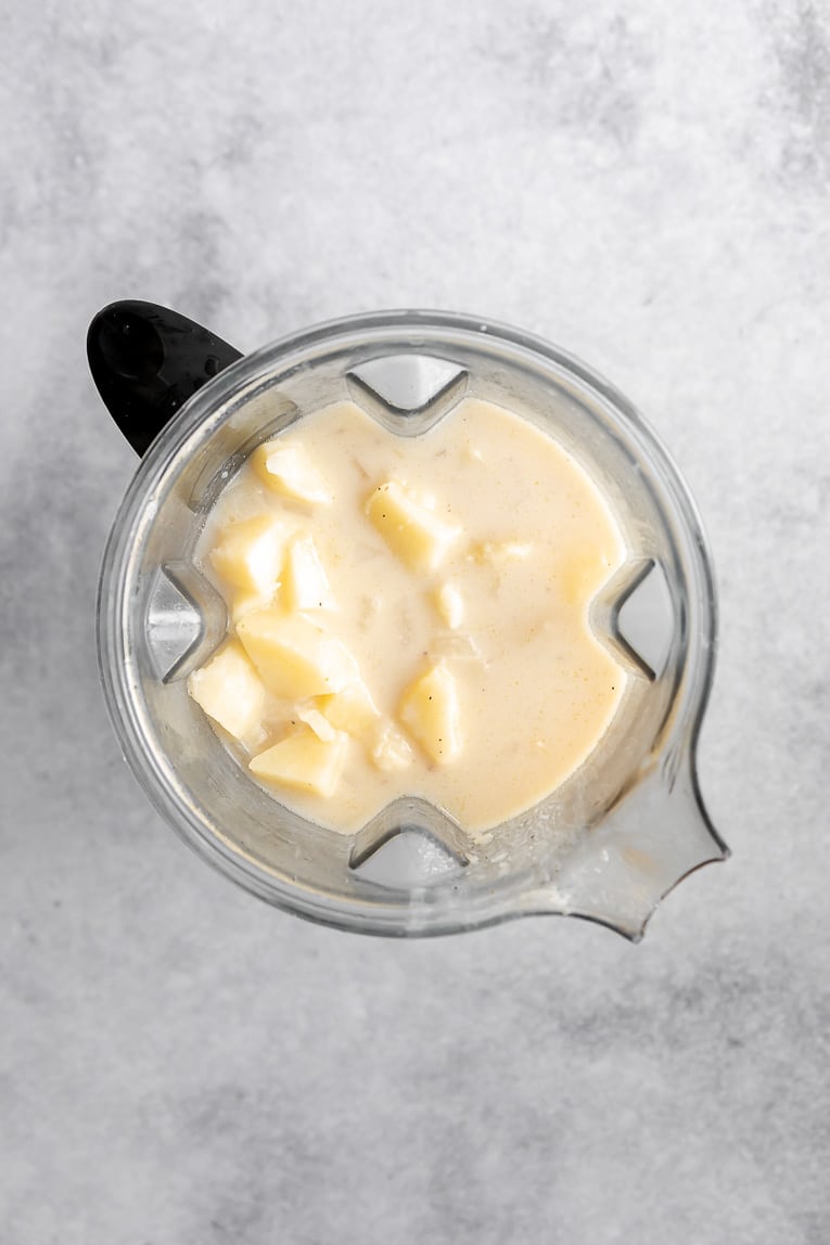 Potato soup being blended.