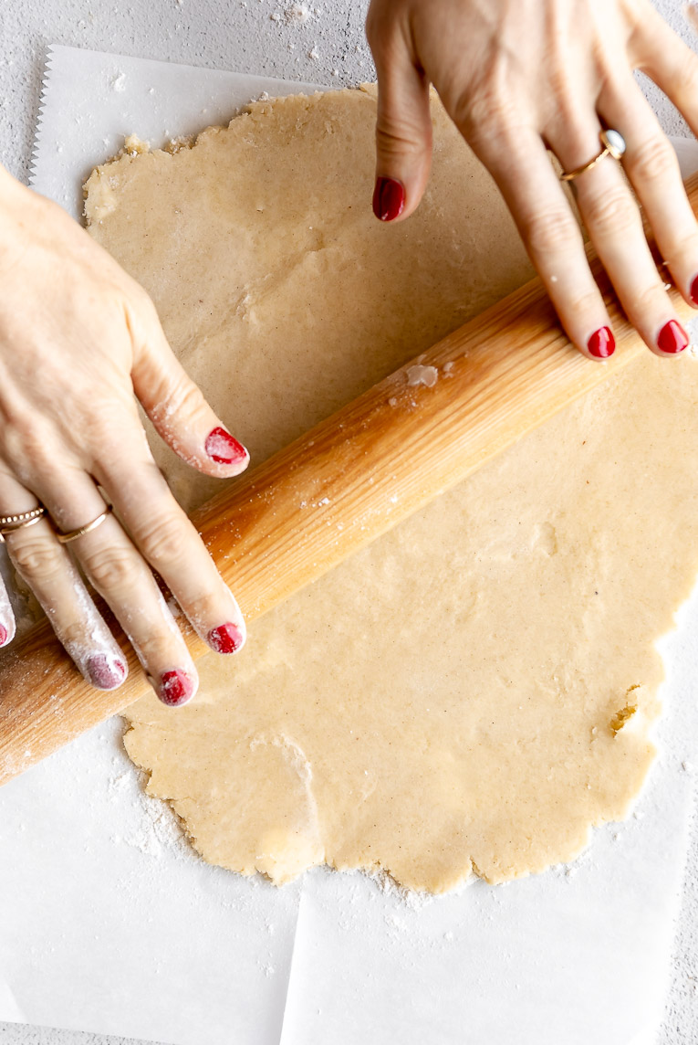 Pie dough being rolled out.