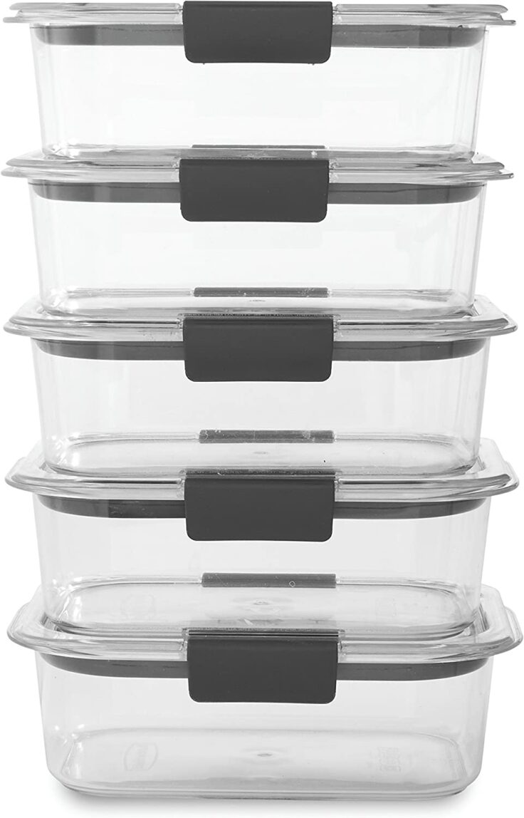 Rubbermaid brilliance stackable containers.